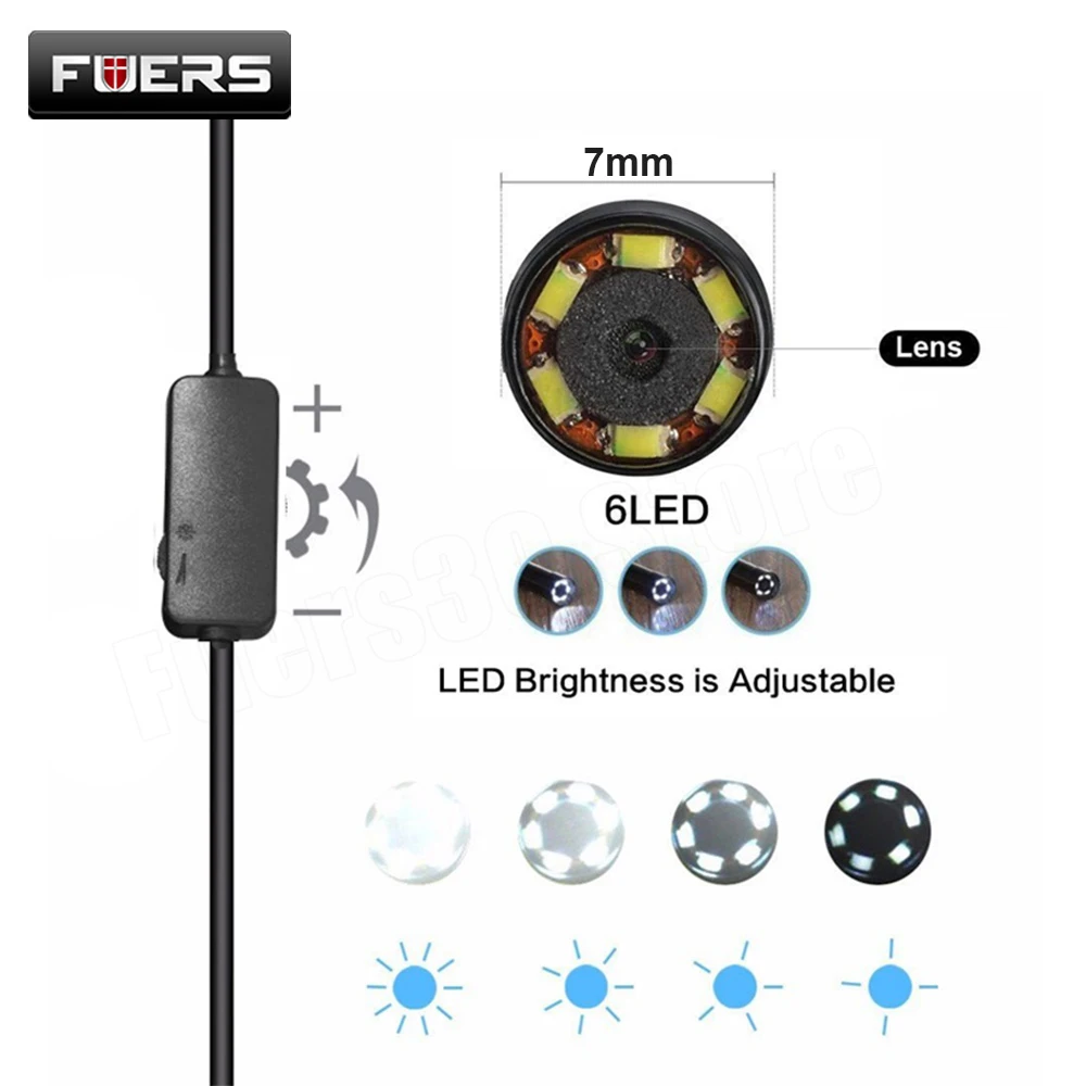 FUERS 5.5m/7mm Lens USB Endoscope Camera Waterproof Flexible Wire Snake Tube Inspection Borescope for OTG Compatible Android PC |