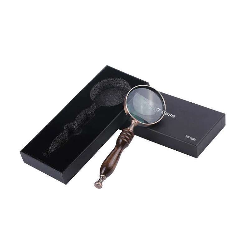 

10X 72mm Map Inspection Wood Handle Handheld Magnifying Glass Vintage Magnifying Glass Portable Retro Handle Magnifier for Gifts