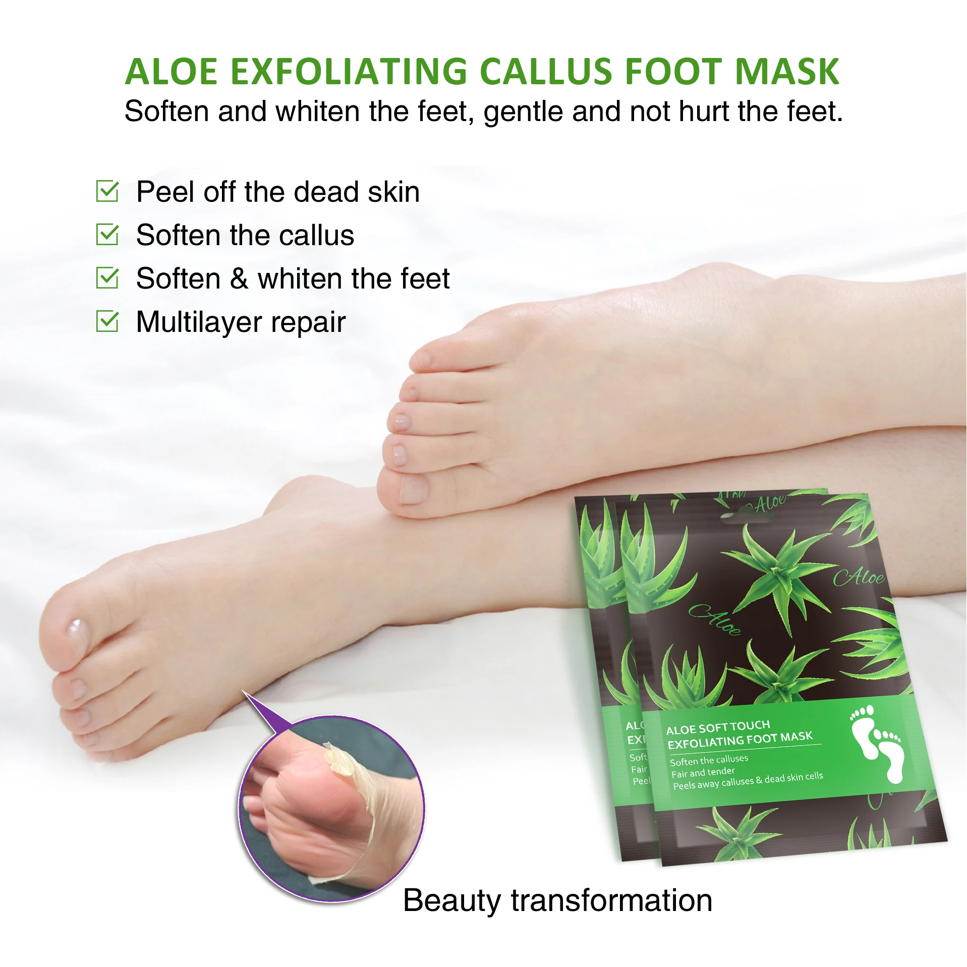 

2Pairs/4Pcs Aloe Exfoliating Footmask Moisturize Spa Socks For Pedicure Multilayer Repair Skin Care Summer Must-Haves