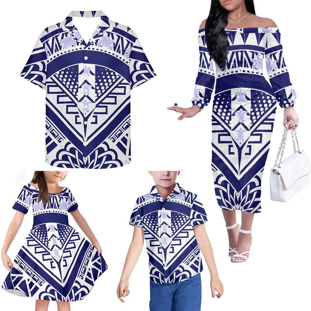 Hycool Matching Family Outfits Samoan Tribal Hawaii Floral Print Look Dress Shirt Low Price Fashion Summer Wear Clothes | Мать и ребенок