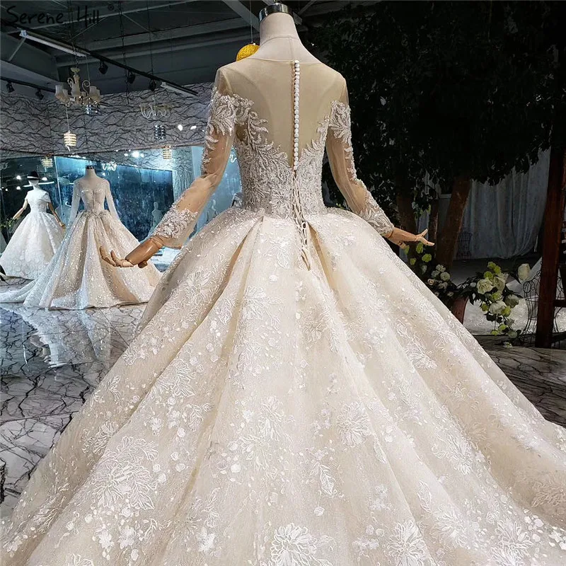 Новейшие Роскошные винтажные Свадебные платья с круглым вырезом 2021 длинными