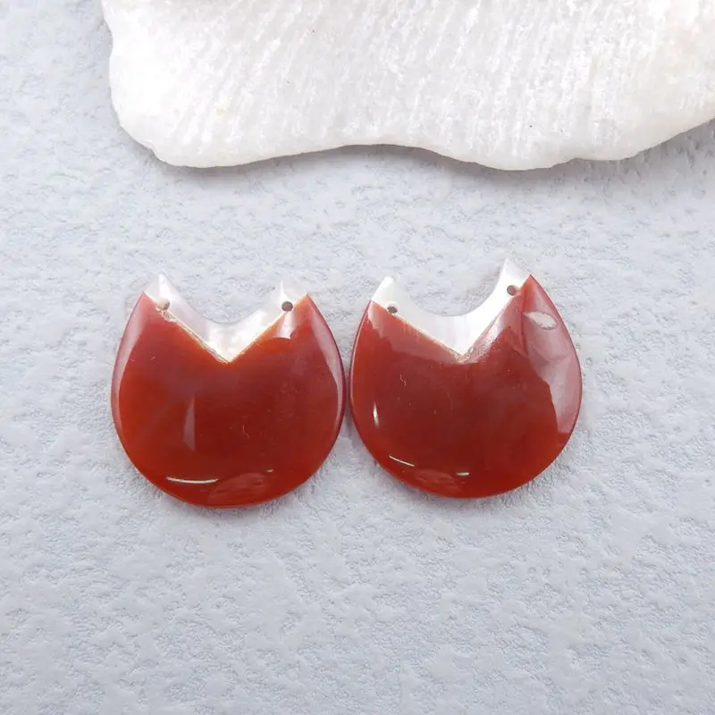 Handmade Jewelry Natural Stone Red Agate And Shell Gemstone Earring Bead 25x25x5mm 9g