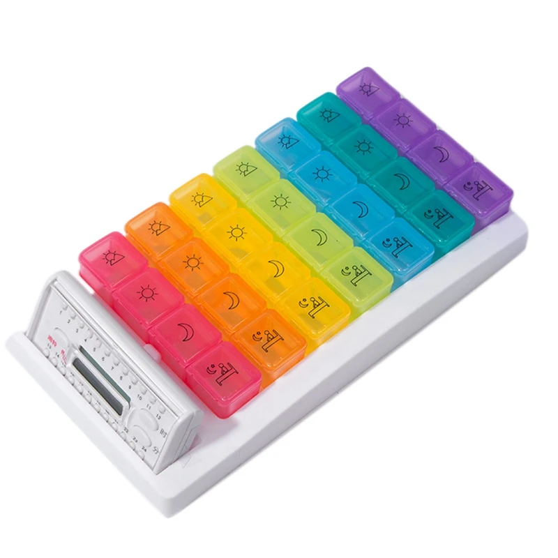 Комбинированная электронная коробка для таблеток 28 ячеек с цифровым узором