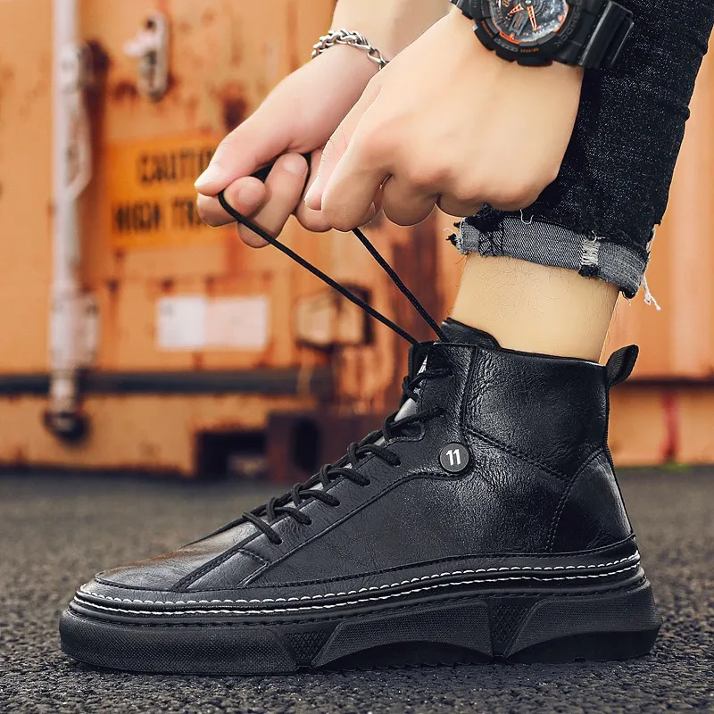 

Autumn Leather Shoes Men Casual High Quality Anti-Slip Driving Walking Shoes Luxury Men Designer Shoes High Top Mocasines Hombre