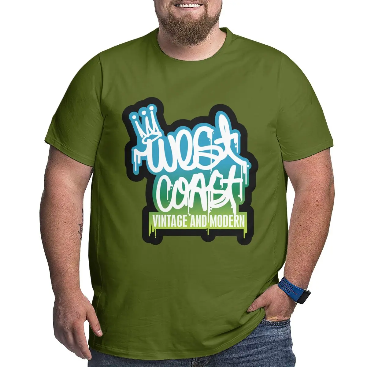

Fashion West Coast Vintage And Modern 100% Cotton T Shirts for Big Tall Man Oversized Plus Size Top Tee Men's Loose Large Top