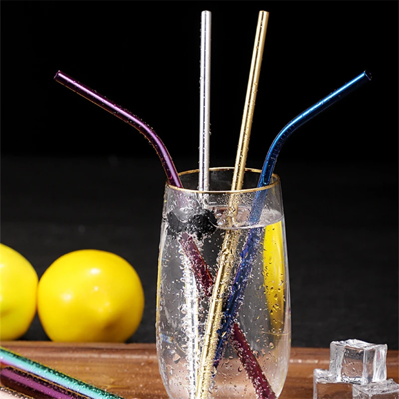 

Beverage Straws 304 Stainless Steel Cold Drinking Curved Straight Long Straw With Brush Drinkware Bar Party Cups Accessories