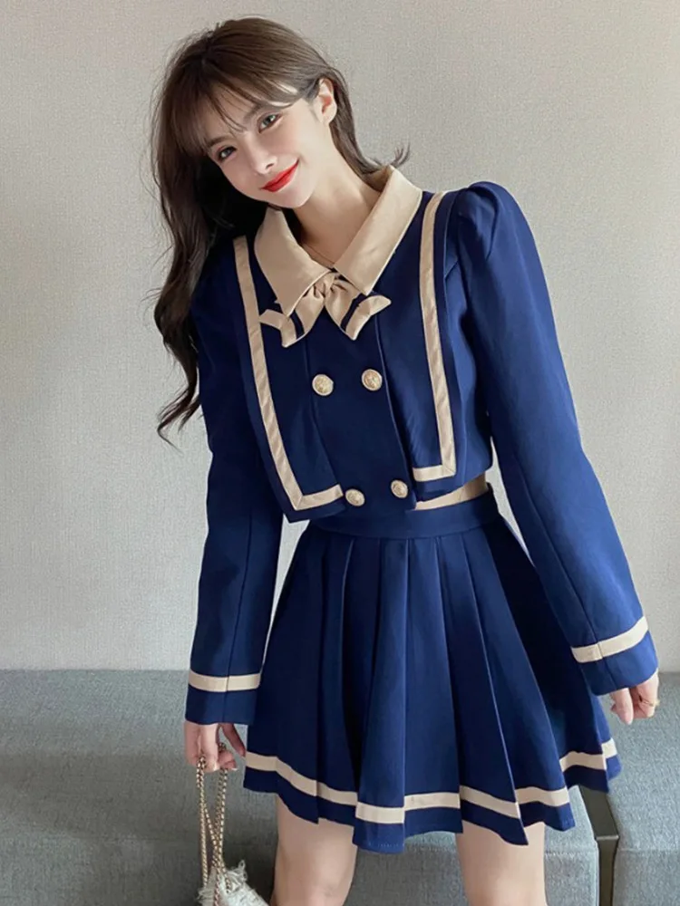 

School of new wind han edition style relaxed joker bowknot blazer female bust skirt pleated skirt suit
