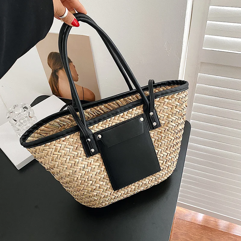 

2021 Summer Hot Sale Woven Shoulder Bag Women Vintage Casaul Shopping Tote Top Handbags Designer Beach Straw Bags Handbag Ins