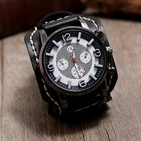 top brand men watch luxury wristwatch quartz wristwatches fashion blue glass punk style mens watches wide leather bracelets new