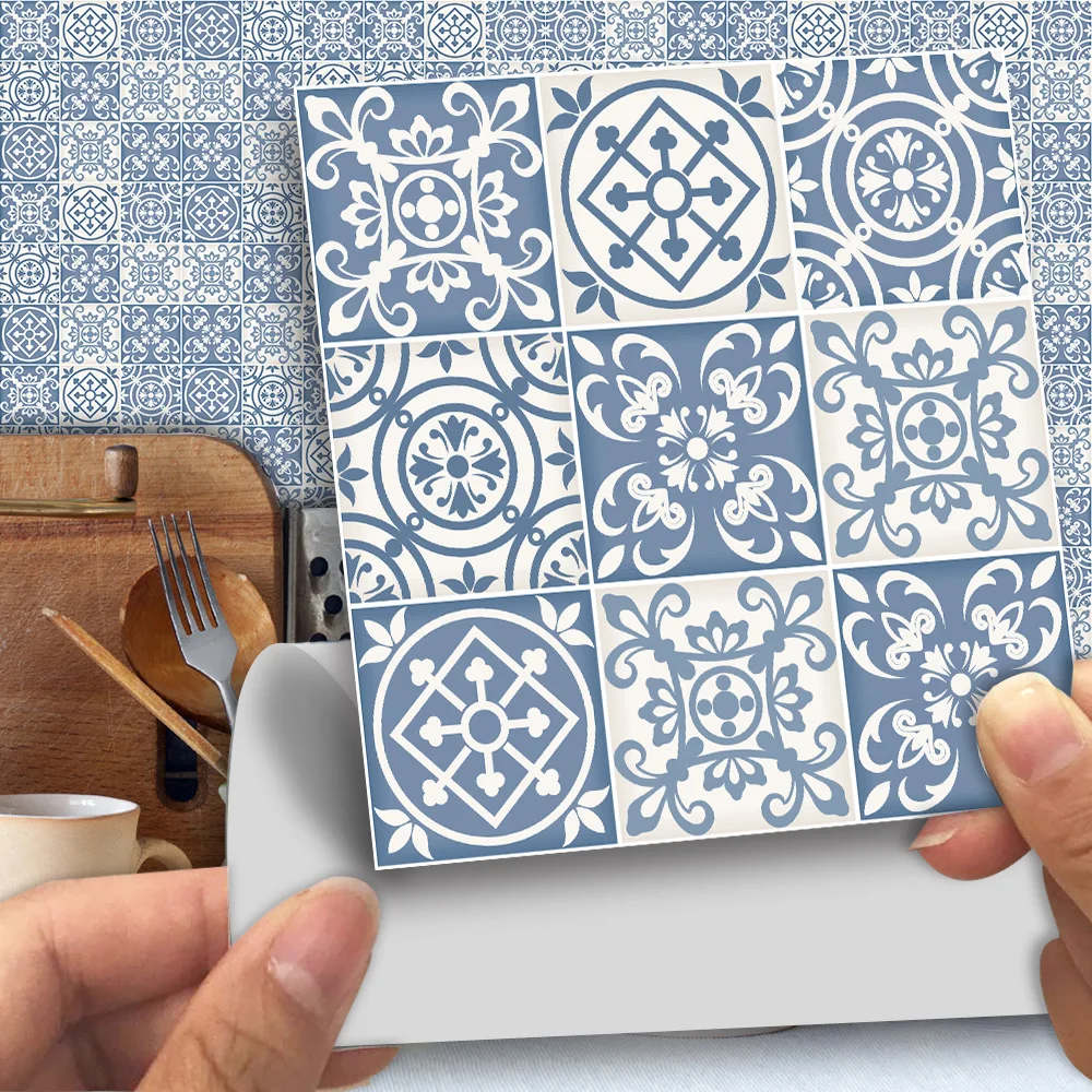 

25Pcs/Pack Traditional PVC Tile Transfers Stickers Wall Vintage Victorian Moroccan Retro Mosaic Wall Sticker 10*10cm/15*15cm