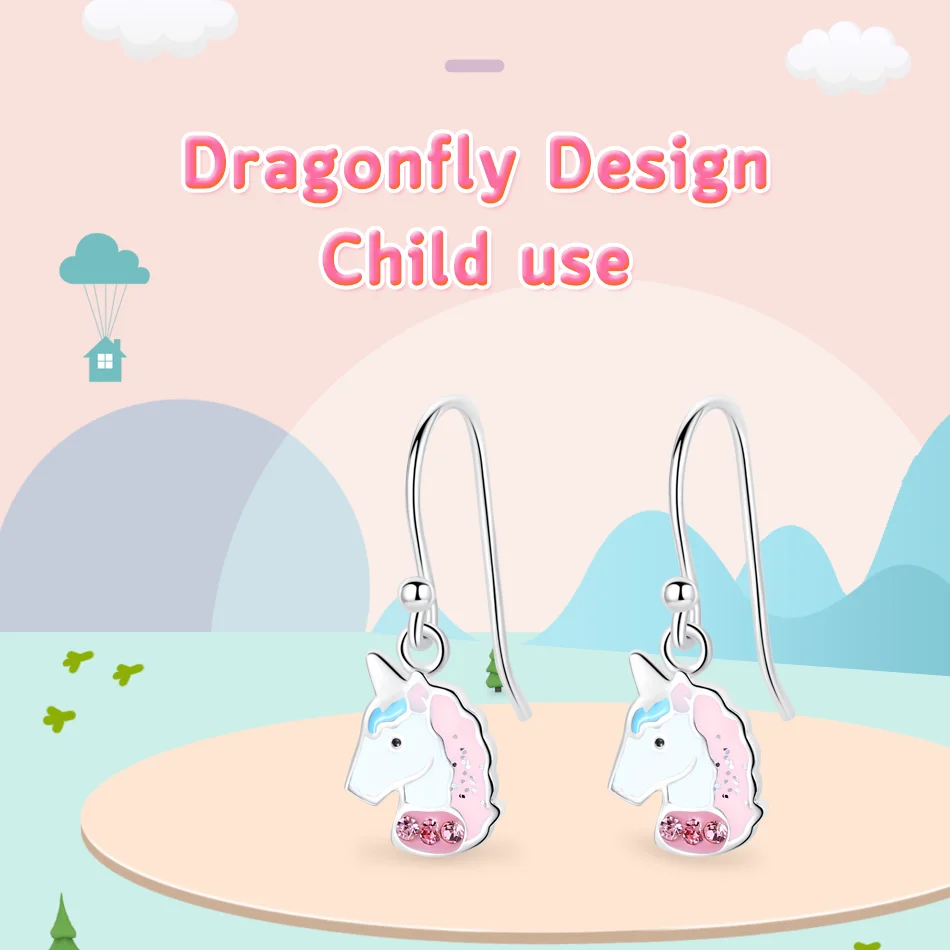 Модные милые розовые серьги гвоздики с единорогом из стерлингового серебра 925