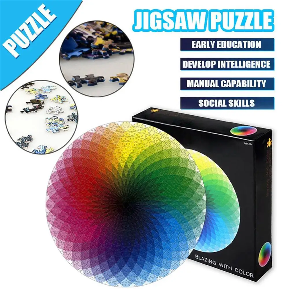 

1000 pcs/set Colorful Rainbow Round Geometrical Photo Puzzle Adult Kids DIY Educational Reduce Stress Toy Jigsaw Puzzle Paper