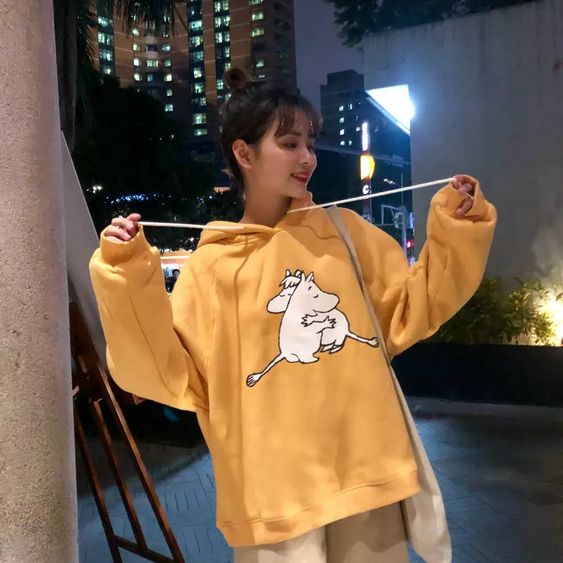 Цвет: желтый Весенние толстовки Kawaii Harajuku Толстовка с принтом желтая модная женская толстовка корейский Свободный Женский пуловер милый студенческий - Цвет: Цвет: желтый