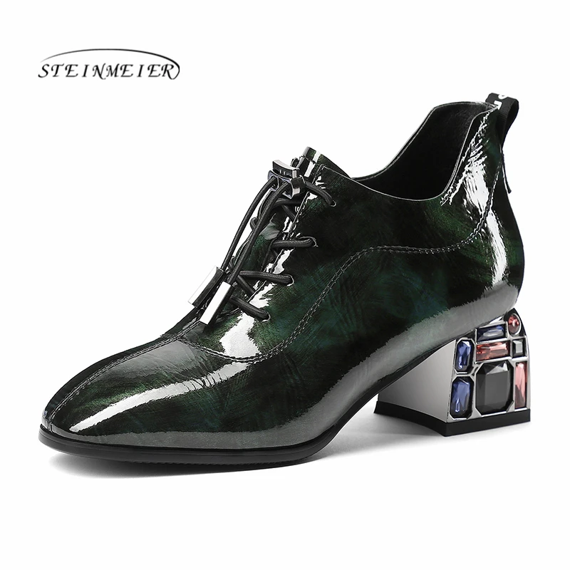 Женские туфли на высоком каблуке туфли-лодочки из натуральной кожи с квадратным