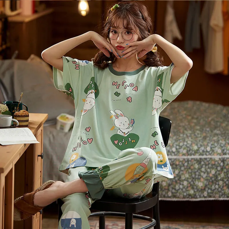 

2020 new spring autumn winter pajamas 2 pieces sets for female cotton pajamas turn-down collar homewear big size pajamas