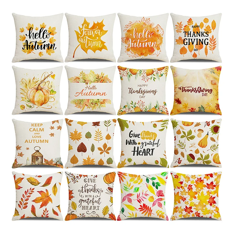 

Fall Elements Pillow Covers Autumn Theme Thanksgiving Decorative Single Side Printed Pillow Covers for Sofa Fall Decor P