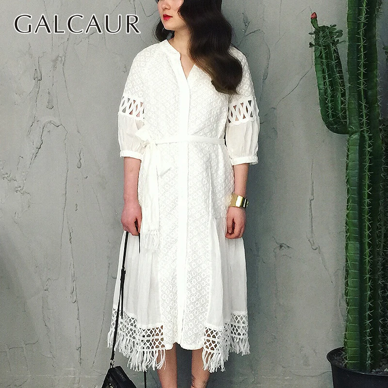 Женское платье с v-образным вырезом GALCAUR весеннее рукавами три четверти и высокой