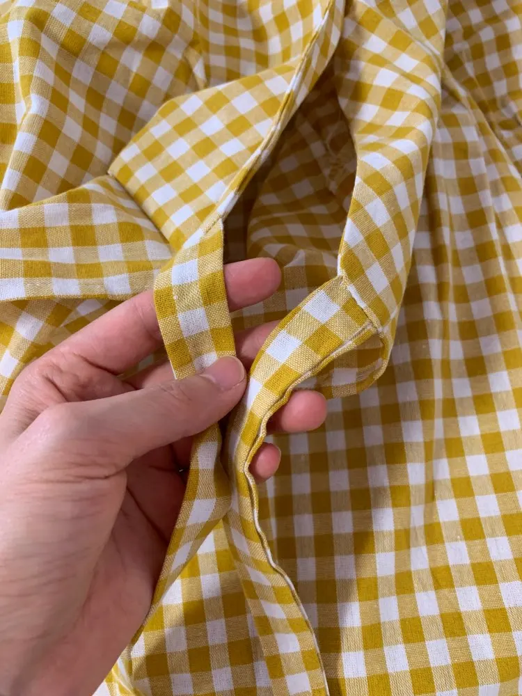 Платье женское хлопково-льняное с V-образным вырезом повседневный желтый сарафан