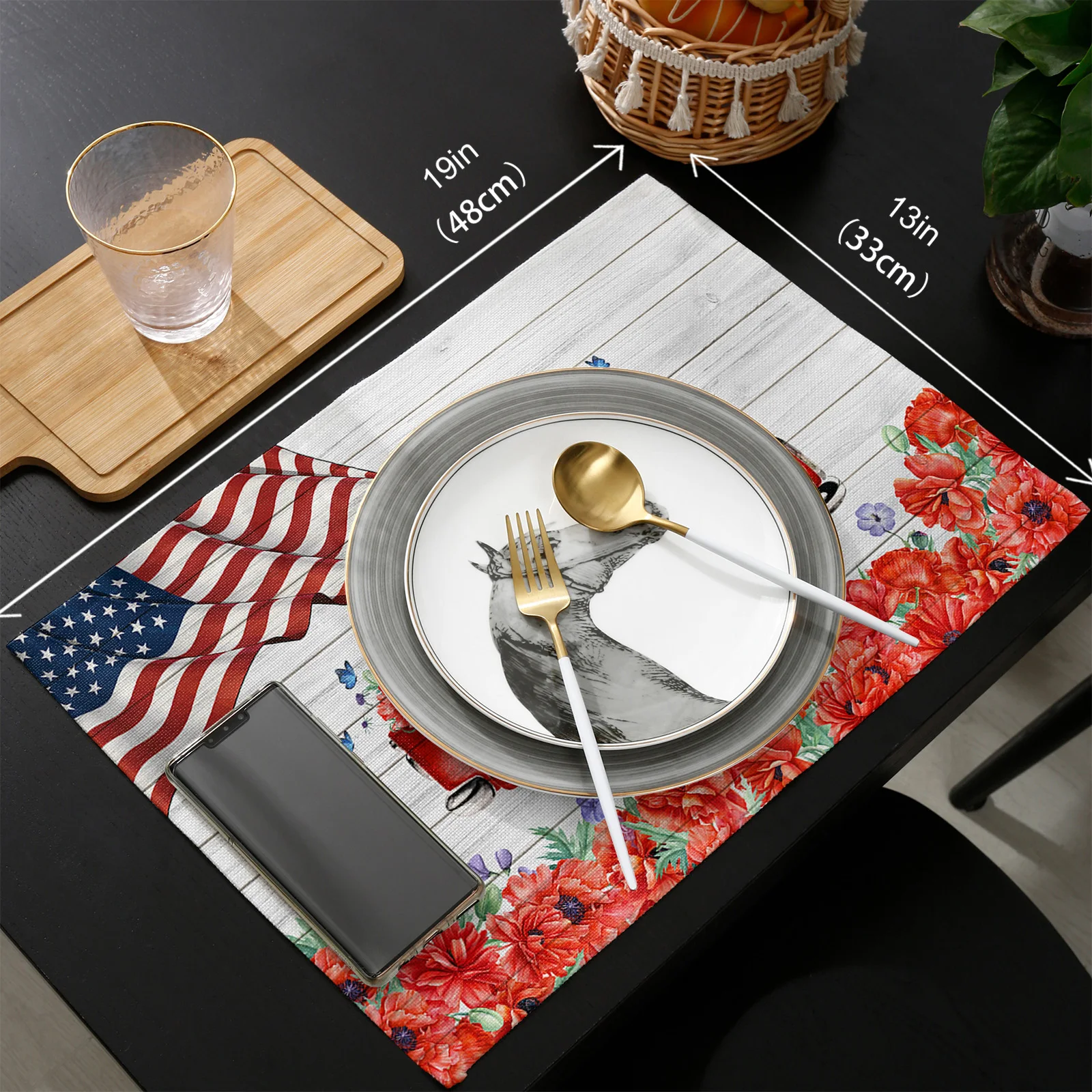 

Flag Truck Poppy Flower Table Runner Set Wedding Table Decoration Home Kitchen Dining Table Decor Placemats