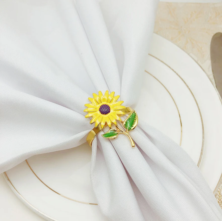 

12pcs/lot New Napkin Ring Sunflower Napkin Button Zinc Alloy Napkin Ring Towel Ring Wedding Table Decoration