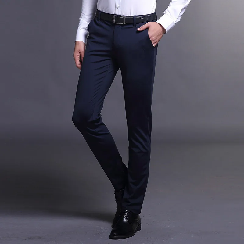 Мужские классические деловые брюки черные зауженные для офиса большие размеры |