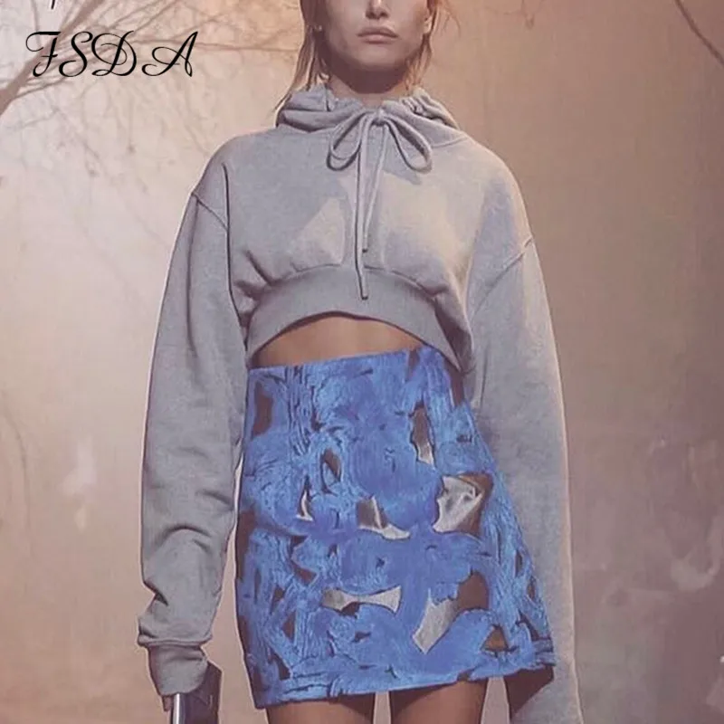 Белая женская укороченная Толстовка FSDA с длинным рукавом черный осенний