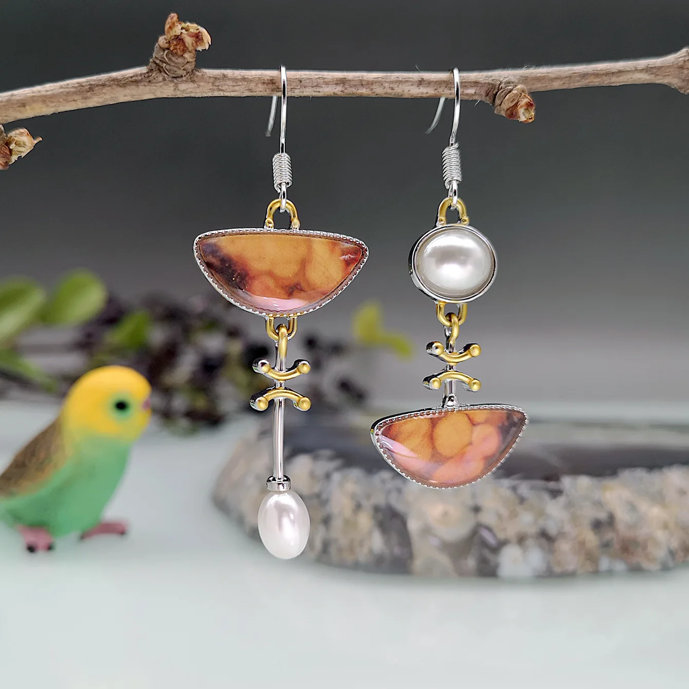 Необычные асимметричные серьги с искусственным дизайном и жемчугом | Украшения