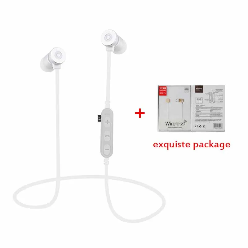 Новейшие Магнитные спортивные наушники BON CREATION T9, Bluetooth наушники, беспроводная гарнитура для бега, поддержка TF/SD карт для телефонов - Цвет: Silver with package