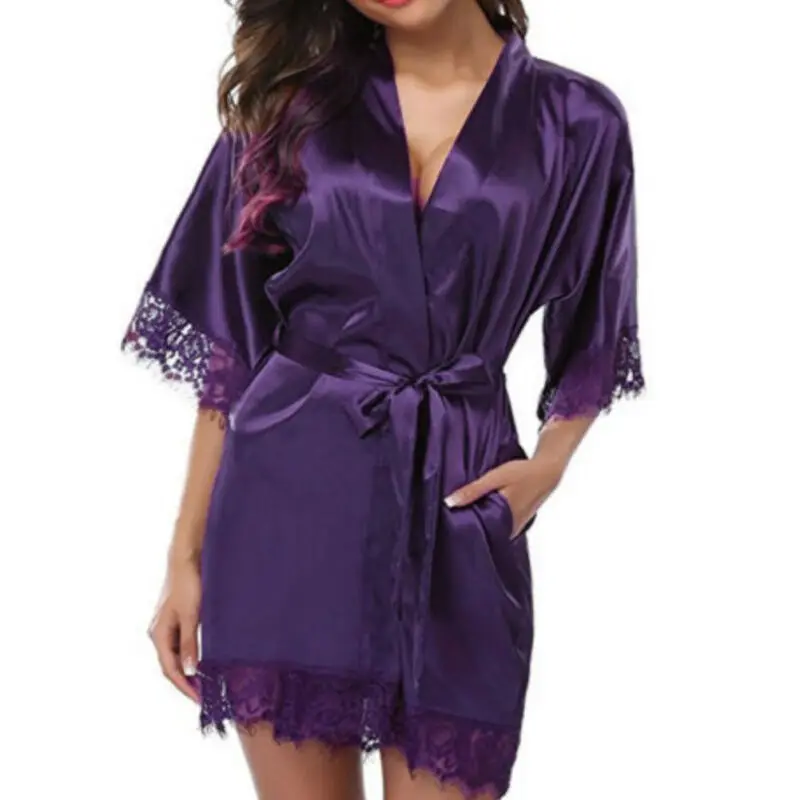

New Arrival Women Satin Robe Bridal Wedding Bride Short Kimono Dressing Gown Sexy Nightwear Satin Lace Underwear