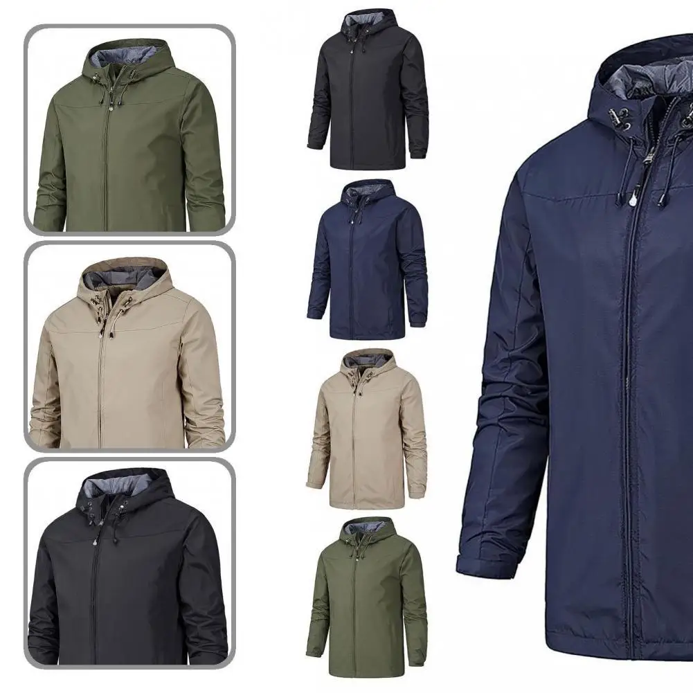 

Men Coat Fashion Waterproof Solid Color Jacket Coat Windproof Skin-friendly Jacket