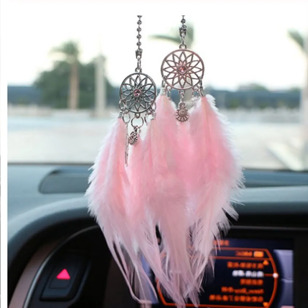 

Car Ornaments Creative Rearview Mirror Dream Catcher Car Hang Double Feather Dream Catcher Accessories