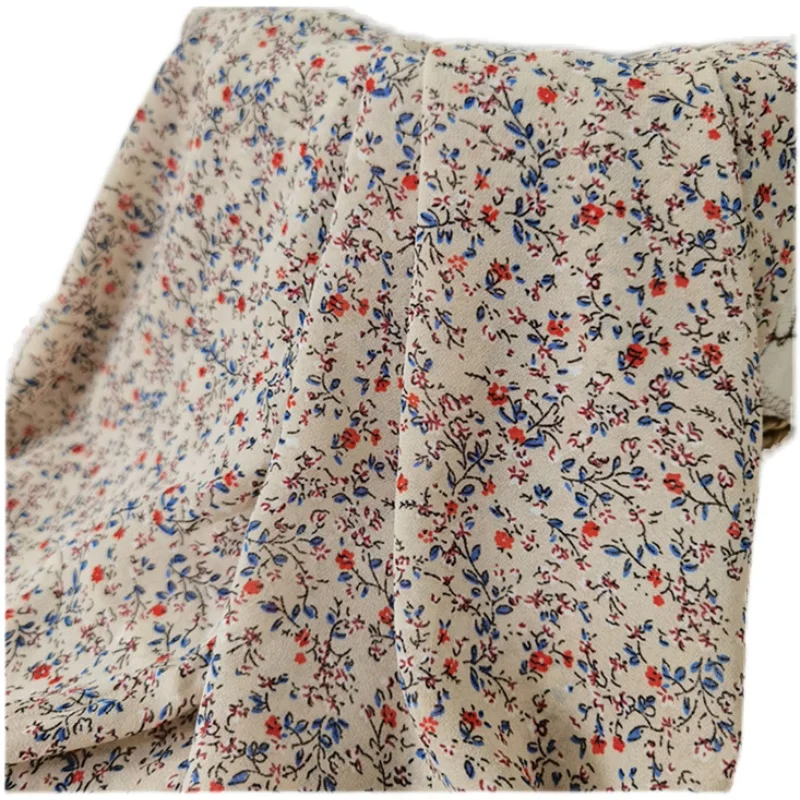 

148cm width The new summer beige pearl chiffon small floral fabric of ancient Chinese dress fabric