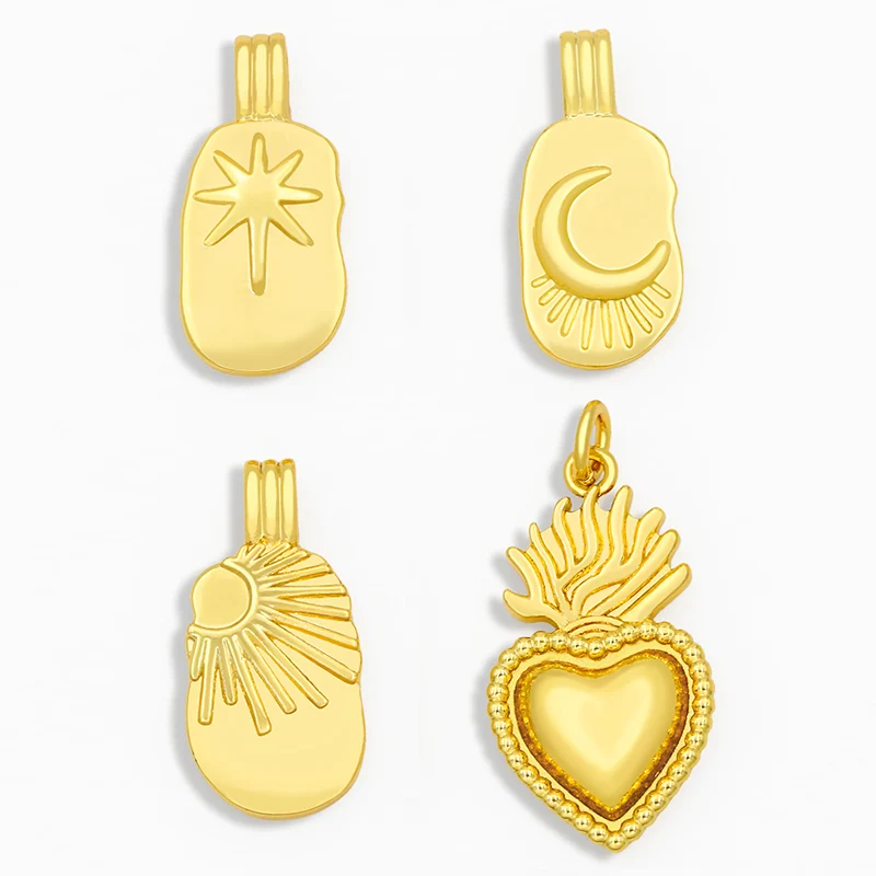 

OCESRIO Polished Brass Heart Necklace Charms for Jewelry Making Moon and Star Pendant Charms for Jewelry Wholesale pdta235