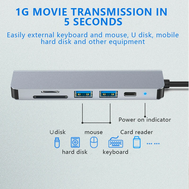 C47 Type-C Мультиадаптер для HDMI-совместимый 4K USB3.0 SD TF конвертер Macbook Pro 6 в 1 док-станция