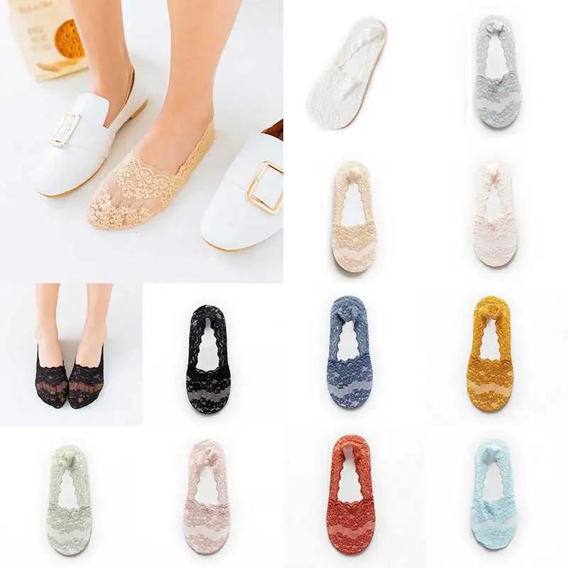 

Silicone Shallow Women Lace Slipper Ankle Socks Invisible Seamless Girls Low Cut Boat Cotton Thick Socks For Female Ladies