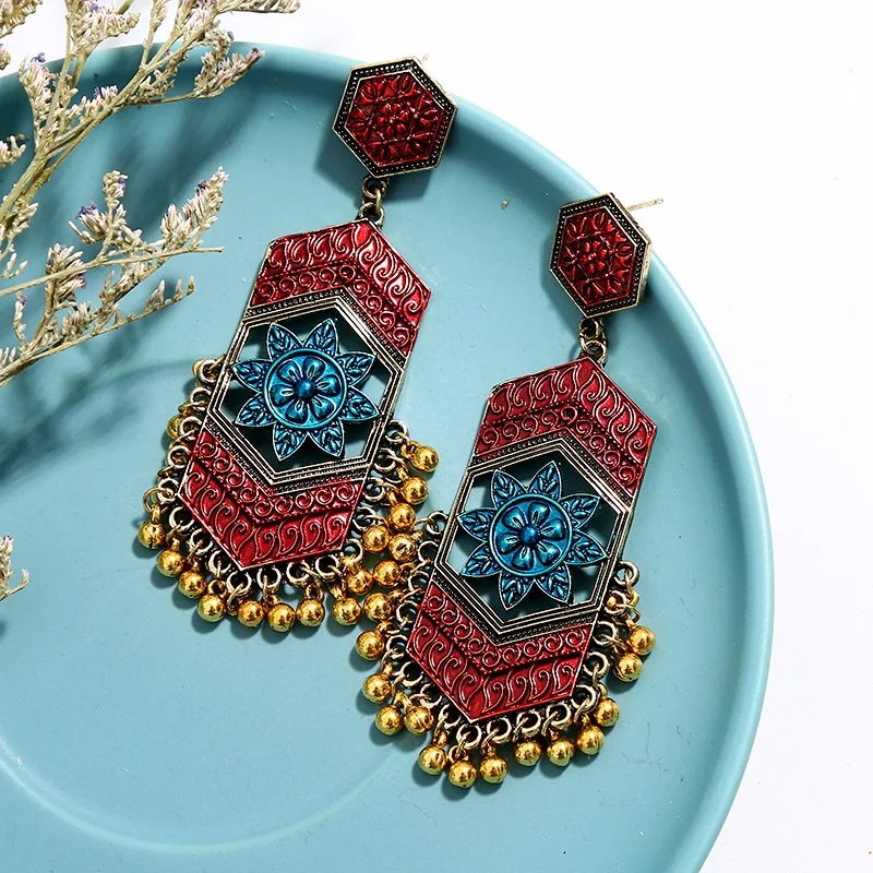 Женские винтажные серьги подвески с бахромой и колокольчиком в античном