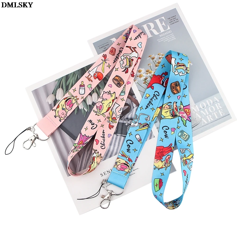 

24pcs/lot M4761 DMLSKY Cartoon Cow Lanyard Keychain for keys Badge ID Mobile Phone Key rings Women Men Neck Straps Accessories