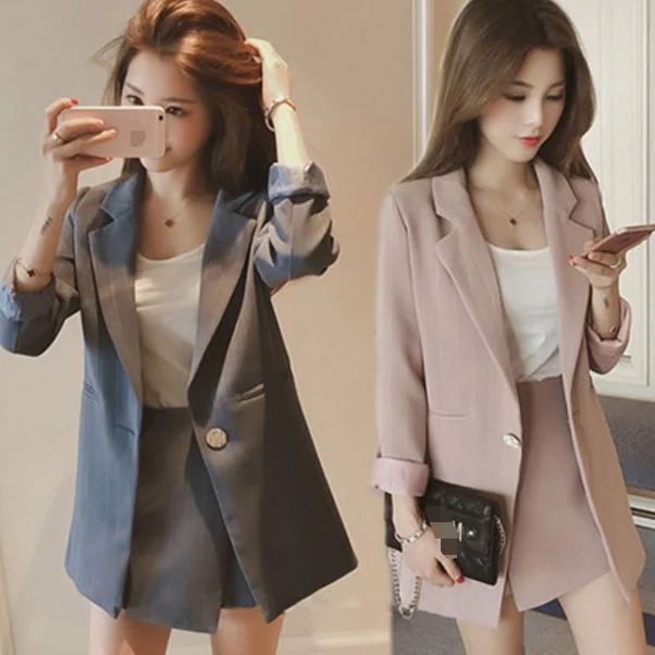 Женский костюм-двойка в Корейском стиле осенний пиджак с длинным рукавом и шорты