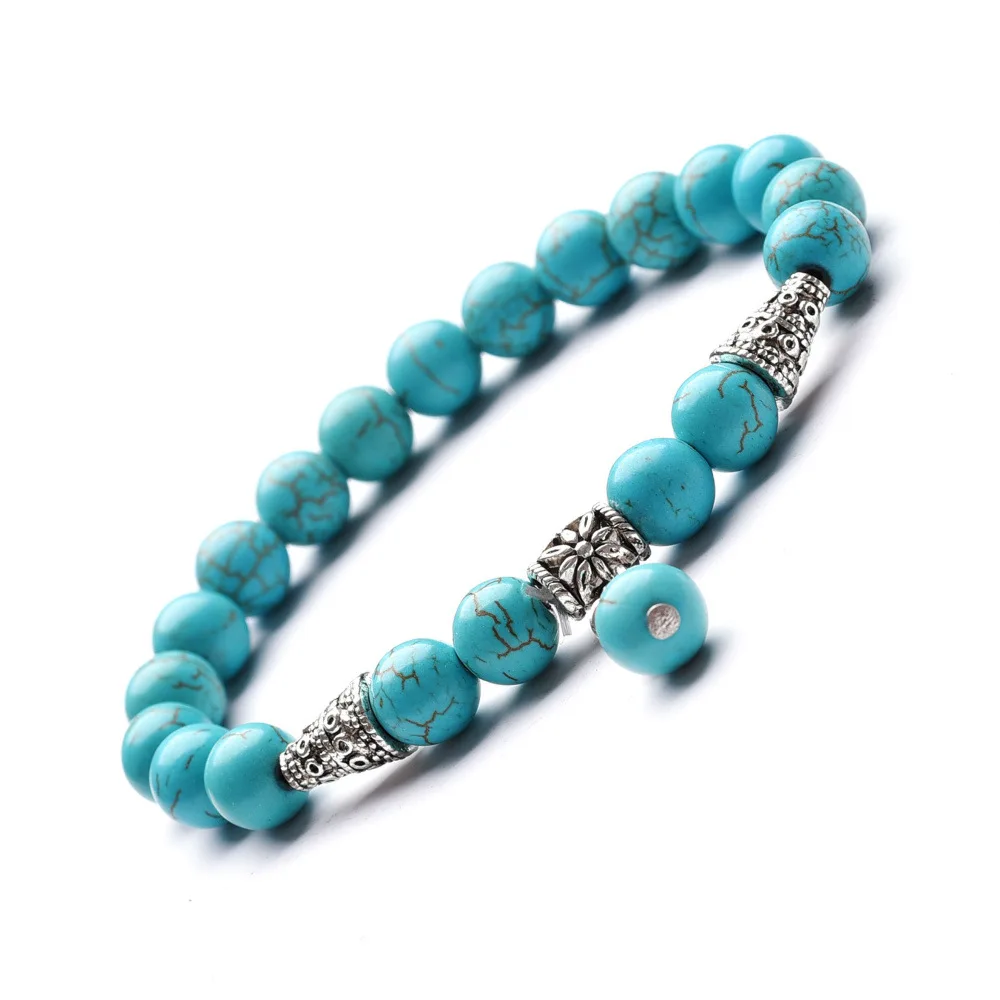 

2021 New Lovers Friendship Distance Conical Alloy Pendant 8mm Natural Stone Volcanic Bracelet Bijoux