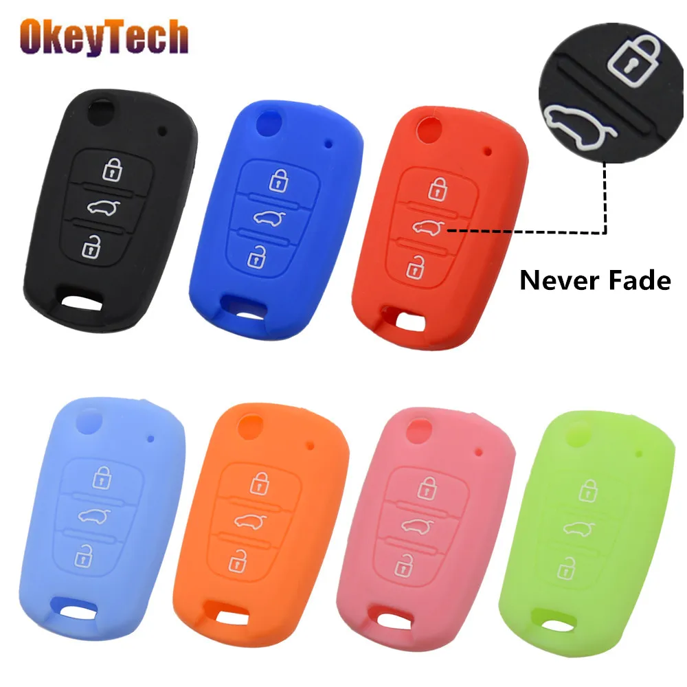 OkeyTech 3 кнопки силиконовый чехол для ключей от машины Kia RIO K2 K5 Sportage Hyundai i20 i35 iX20 Solaris