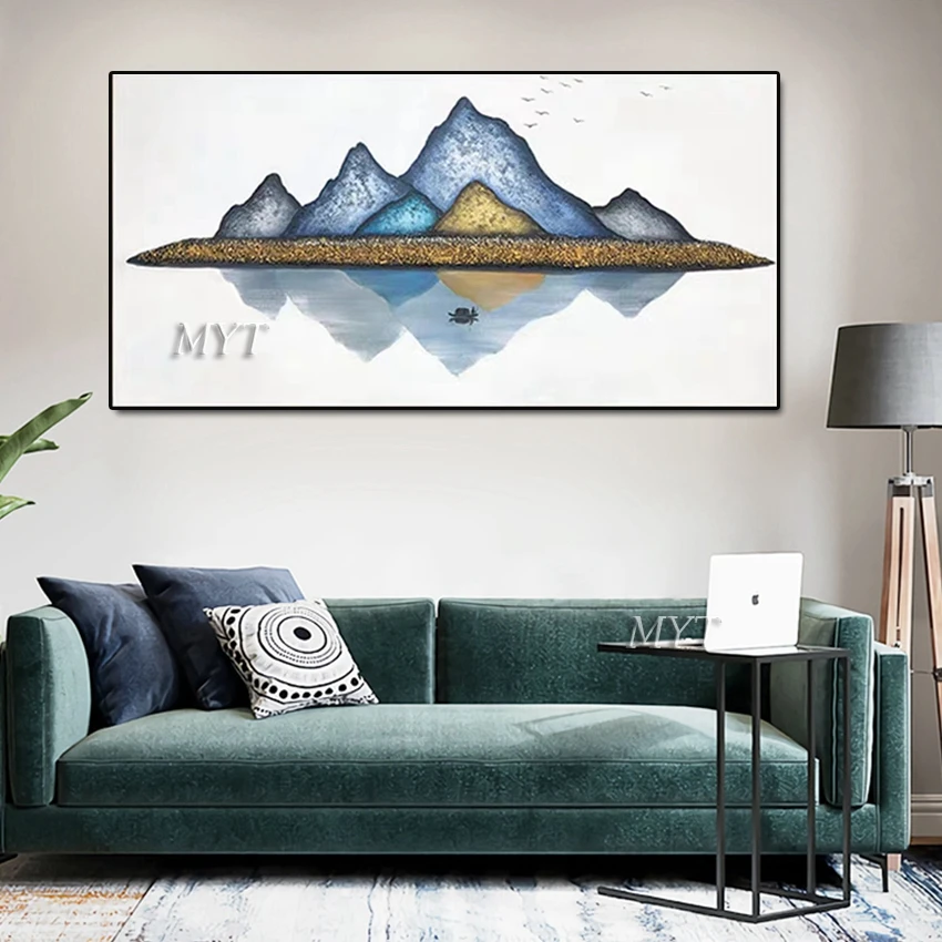 

100% Hand Painted Gold Foil Art Modern Mountain Oil Painting Canvas Abstract Wall Art Paintings Picture For Living Room Decor