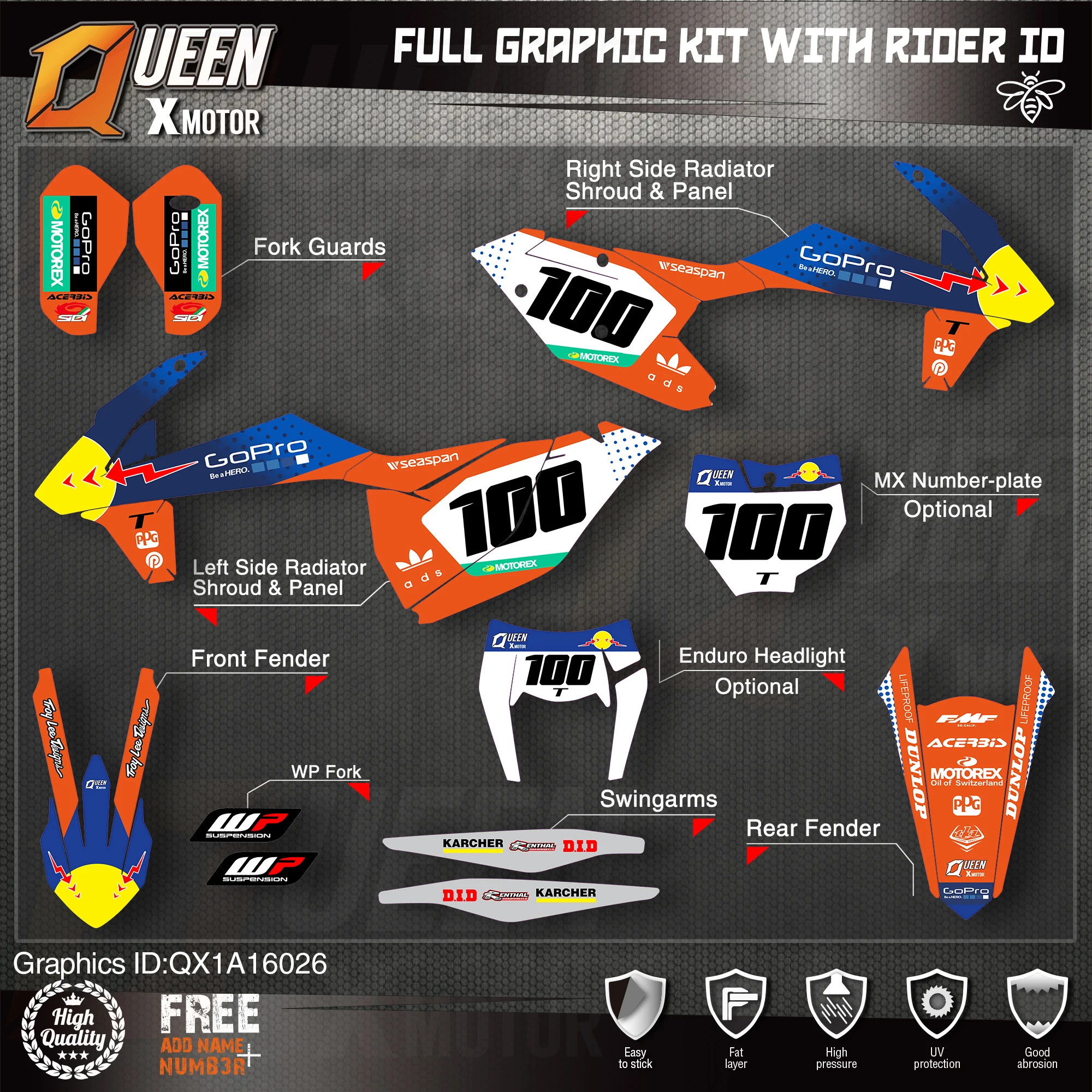 Оригинальные графические наклейки QUEEN X MOTOR Team Набор наклеек для KTM 2016 2017 2018 SX SXF 2019