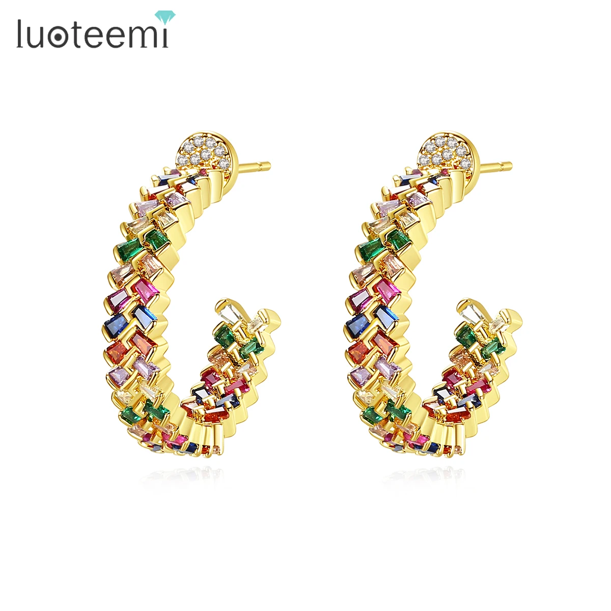 

LUOTEEMI Gold Hoop Earrings for Women Rainbow Cubics Boha Hip Hop Gemstones Mama Earrings Gold Metal Circle Hoop Earrings Brinco