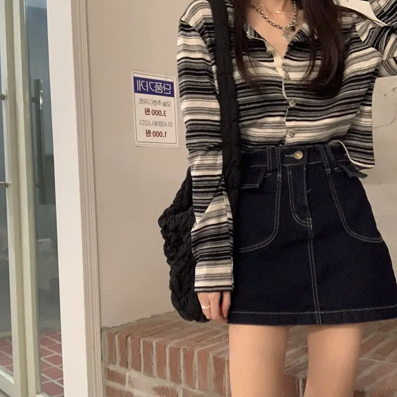 

2021 Summer New Women's Denim Skirt Korean Version Design Fashion High Waist Female Thin Hip Casual Pocket A-line Mini Skirt