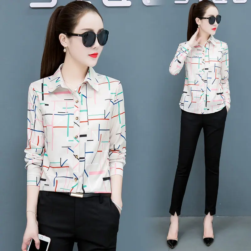 

Autumn Chiffon Women Shirts Turn-down Collar Blouse Long Sleeve Office Lady Button Up Shirt Plus Size XXXL/5XL Pink Ladies Tops