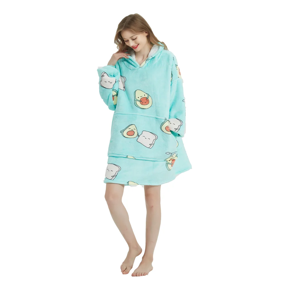 Sudadera con capucha para mujer, manta con mangas, suave, c&aacute;lida y gruesa, bata de felpa de Sherpa de gran tama&ntilde;o, Invierno-2
