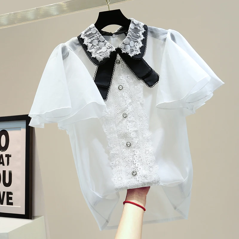 Женская летняя рубашка сексуальная перспективная шифоновая блузка 2020