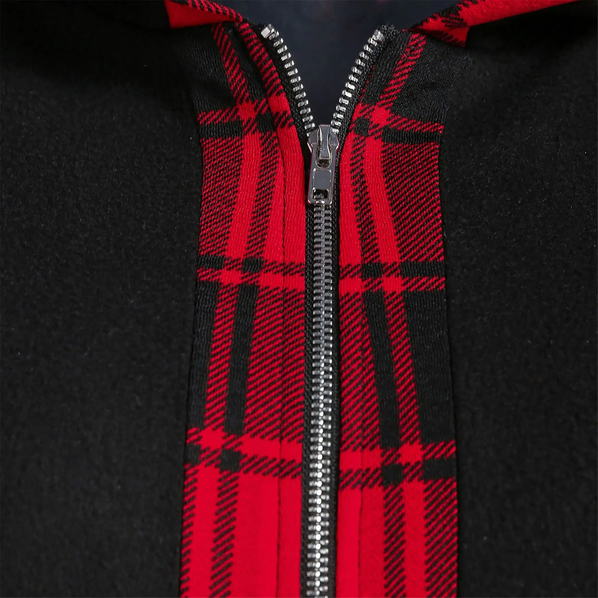 

Women's Casual Cat Ear Jacket Long Sleeve Pocket Full Zipper Hoodies Edge Check Print Patchwork Plaid Coat Autumn Female Tops