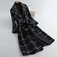 winter wool long trench coat women plaid tweed jacket 2021 new luxury designer elegant vintage outerwear korean fashion clothes