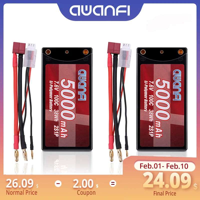 Аккумулятор ру AWANFI 2S 7 6 в 5000 мАч c Lipo с T/Deans разъемом для радиоуправляемого